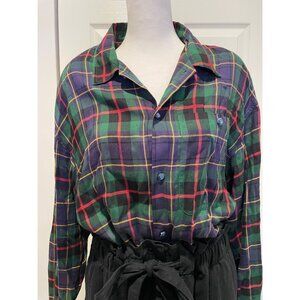 Vtg Lizwear Plaid Button Up Size L Shoulder‎ Pads Feminine 90s Western Country